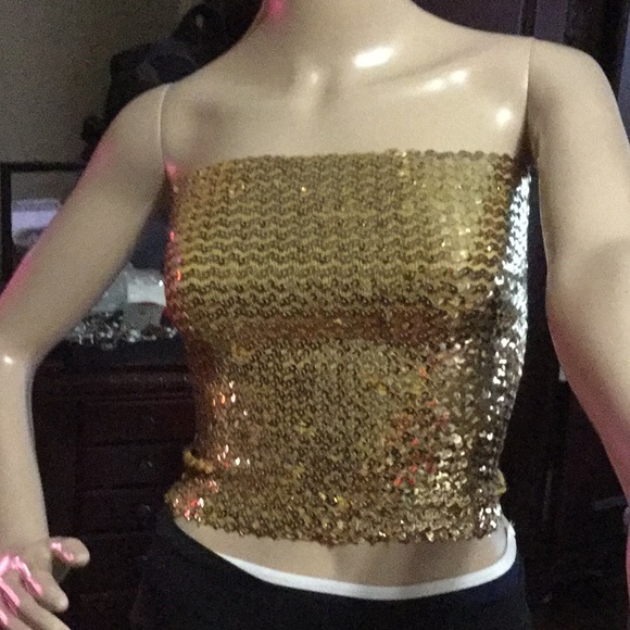 None Tops - Gold sequined tube top